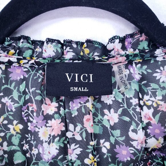 Vici Mini Dress Size S Multicolor Floral Long Sleeve Boho Festival Ruffle - Picture 2 of 16